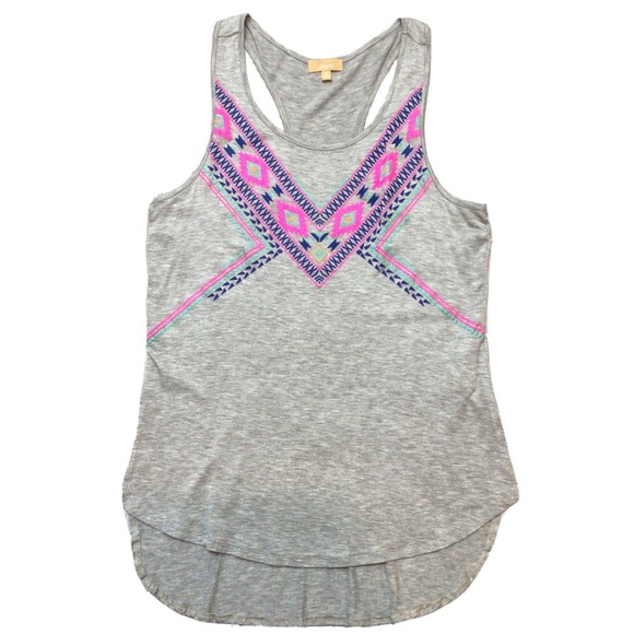 Takara Womens Gray Aztec Print Racerback Tank Top - Picture 1 of 8